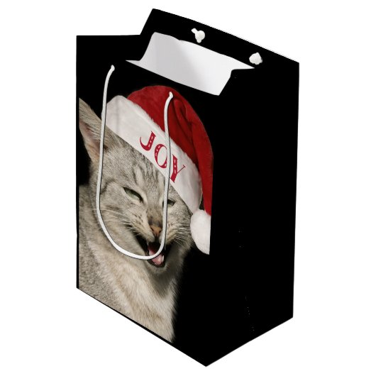 Heel grappig Kerstman Kat Lach Foto Kerstmis Medium Cadeauzakje (Voorkant Gekanteld)