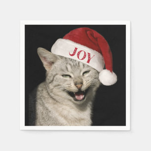 Heel grappig Kerstman Kat Lach Foto Kerstmis Servet