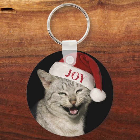 Heel grappig Kerstman Kat Lach Foto Kerstmis Sleutelhanger (Voorkant)