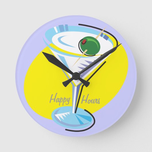 Heel Happy Hours_retro-stijl Martini glass Ronde Klok (Voorkant)