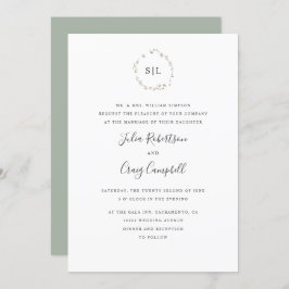 Heel kleine bladeren formeel monogram bruiloft kaart