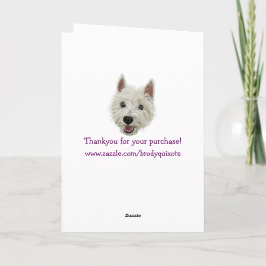 Heel kleine Westie. Ye zal yer thee gehad hebben! Bedankkaart (Achterkant)