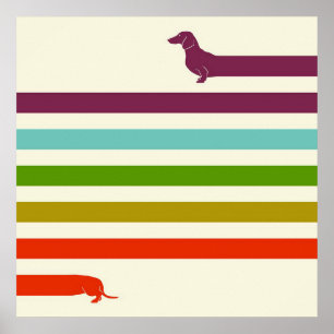 Heel lang Dachshund, kleurrijk Husky Lover Poster