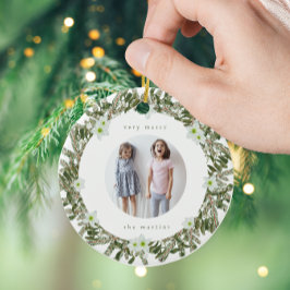 Heel Merry Pine en Floral Photo Wreater Keramisch Ornament