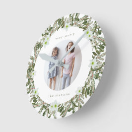 Heel Merry Pine en Floral Winter Wreater Kerstmis Ronde Klok