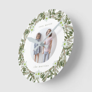 Heel Merry Pine en Floral Winter Wreater Kerstmis Ronde Klok