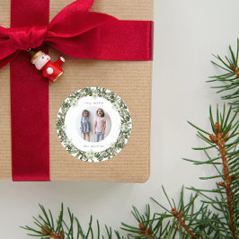 Heel Merry Pine en Floral Winter Wreater Kerstmis Ronde Sticker