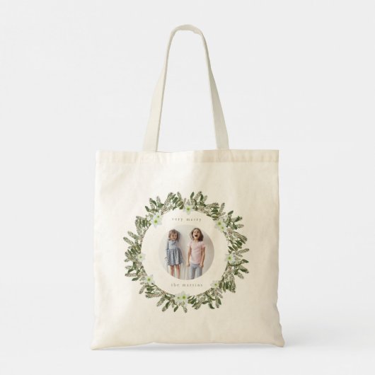 Heel Merry Pine en Floral Winter Wreater Kerstmis Tote Bag (Achterkant)
