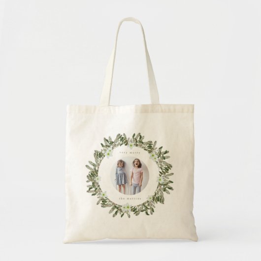 Heel Merry Pine en Floral Winter Wreater Kerstmis Tote Bag (Voorkant)
