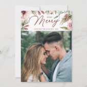 Heel Merry Waterverf Pine en Floral Foto Feestdagenkaart (Voorkant)