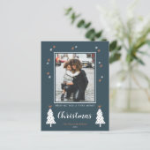 Heel prettig kerstfeest Modern Doodle Trees Foto Feestdagenkaart (Staand voorkant)