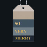 Heel prettige blauwe strepen kerst cadeaulabel<br><div class="desc">Een modern cadeau-label met strepen in blauw en taupe met een bericht dat "zo erg genade" in faux goud leest.</div>
