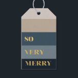 Heel prettige blauwe strepen kerst cadeaulabel<br><div class="desc">Een modern cadeau-label met strepen in blauw en taupe met een bericht dat "zo erg genade" in faux goud leest.</div>