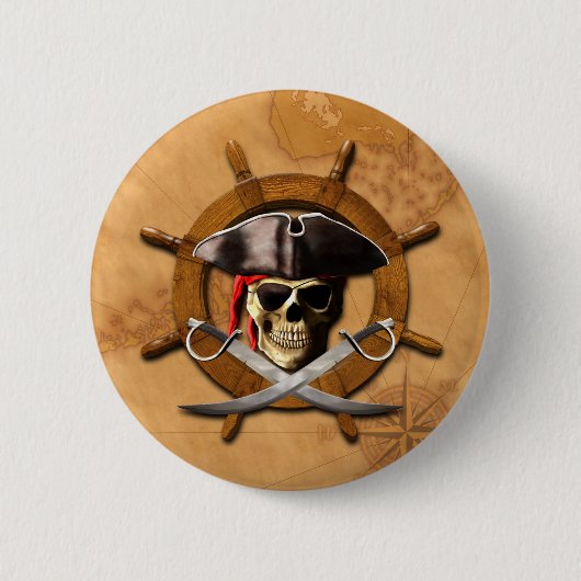Heel Roger Pirate Wheel Ronde Button 5,7 Cm (Voorkant)