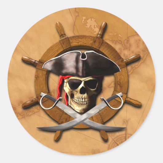 Heel Roger Pirate Wheel Ronde Sticker (Voorkant)