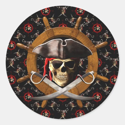 Heel Roger Pirate Wheel Ronde Sticker (Voorkant)
