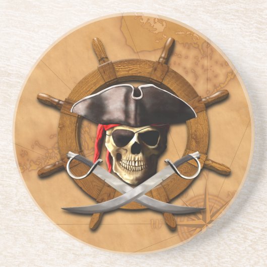 Heel Roger Pirate Wheel Zandsteen Onderzetter (Voorkant)