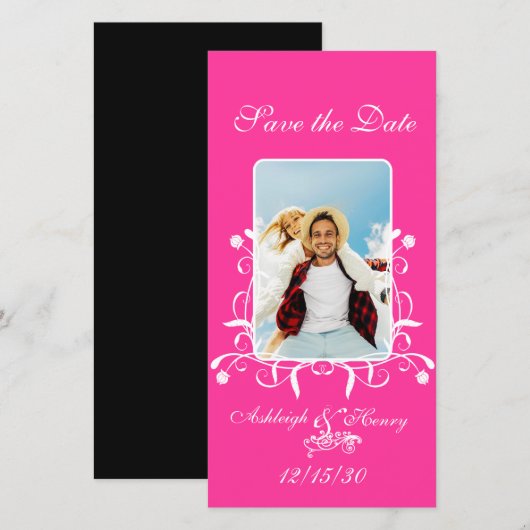 Heel Roze Fuchsia Bewaar de Datum Jouw Foto Save The Date (Voorkant / Achterkant)