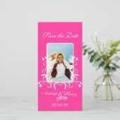 Heel Roze Fuchsia Bewaar de Datum Jouw Foto Save The Date (Staand voorkant)