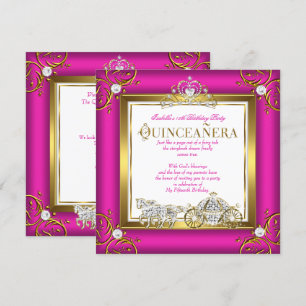 Heel Roze Gouden Prinses Quinceanera 15e Verjaarda Kaart
