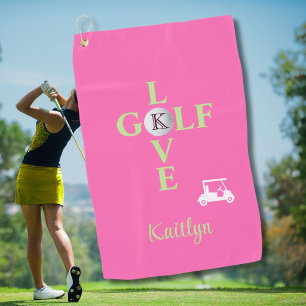Heel Roze Liefde Golf Monogram Naam Golfhanddoek