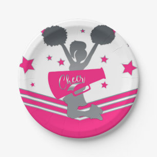 Heel Roze & Witte Sterren Cheer Cheerleading Feest Papieren Bordje