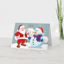 Heel santasneeuwman op een snowbank feestdagen kaart