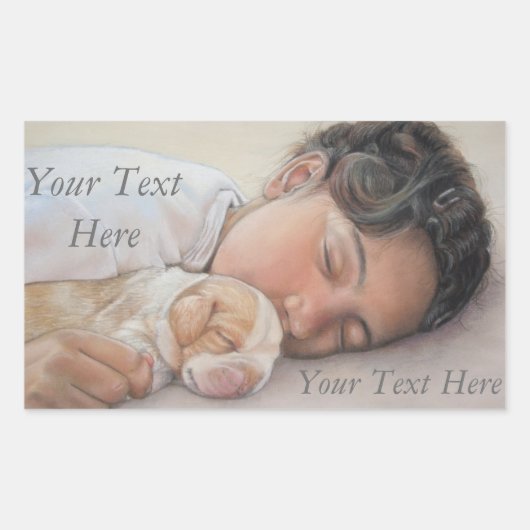 heel schattig meisje dat kleine beagle puppy maakt rechthoekige sticker (Voorkant)