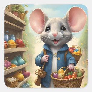 Heel schattig muizenwinkelen. vierkante sticker