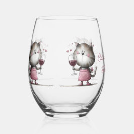 Heel Schattige Kat met Wijnglas Drinkware Zonder Voet