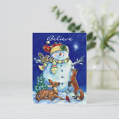 Heel Sneeuwman & BosKerstmis van Vrienden Feestdagenkaart (Staand voorkant)