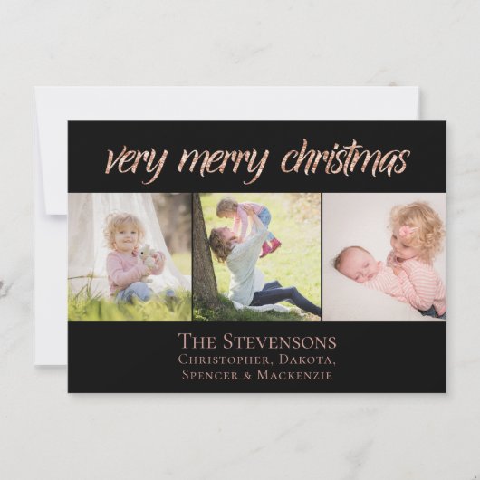 Heel vrolijk kerstfeest | Modern Roos Goud Chique Feestdagenkaart (Voorkant)