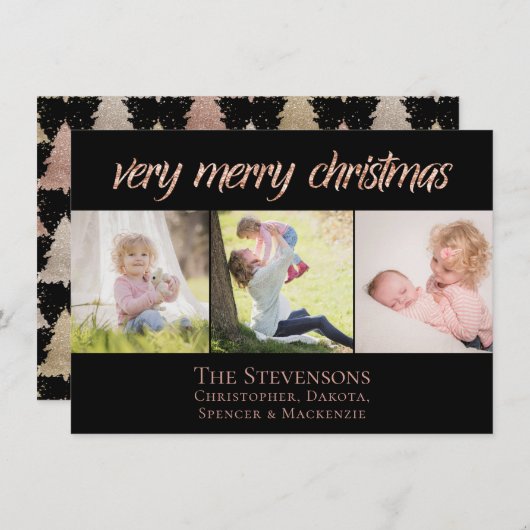 Heel vrolijk kerstfeest | Modern Roos Goud Chique Feestdagenkaart (Voorkant / Achterkant)