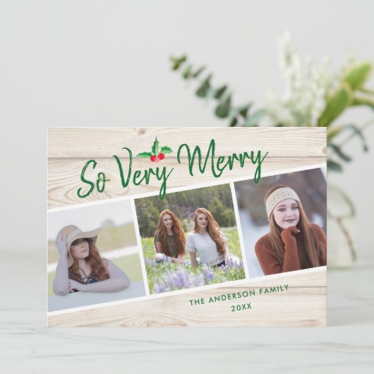 Heel vrolijk | Rustic 3 Foto Kerstmis Feestdagenkaart (Staand voorkant)