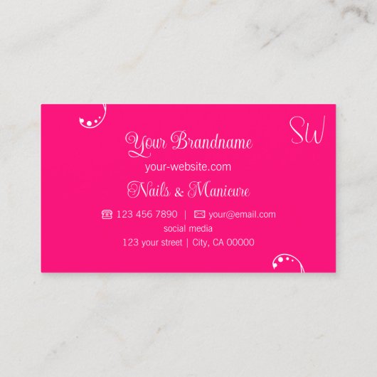 Heel wit en roze modern,  met Monogram Visitekaartje (Achterkant)