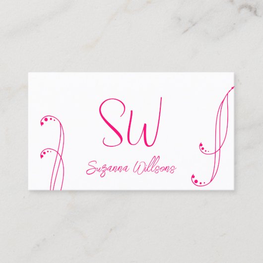 Heel wit en roze modern,  met Monogram Visitekaartje (Voorkant)