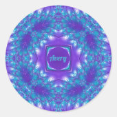 HEEL ~ WOW  3D! Aqua, Paars en wit ~ Ronde Sticker (Voorkant)