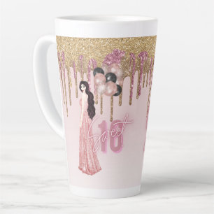 Heel zoet16 ROSEGOLD DRUPPELENDE GLITTERSCHACHTIGE Latte Mok