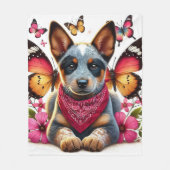 Heeler Puppy Omgeven Door Vlinders En Bloemen Fleece Deken (Voorkant)