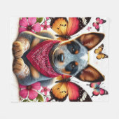 Heeler Puppy Omgeven Door Vlinders En Bloemen Fleece Deken (Voorkant (Horizontaal))