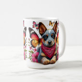 Heeler Puppy Omgeven Door Vlinders En Bloemen Koffiemok (Voorkant rechts)
