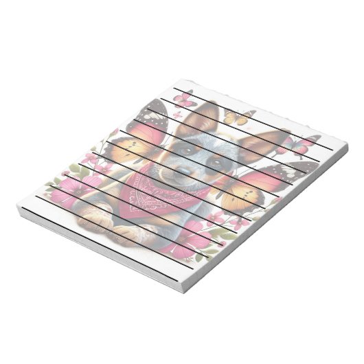 Heeler Puppy Omgeven Door Vlinders En Bloemen Notitieblok (Linkerzijde)