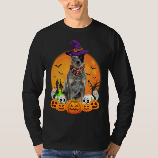 Heeler Witch Pumpkin Halloween Dog T-shirt (Voorkant)