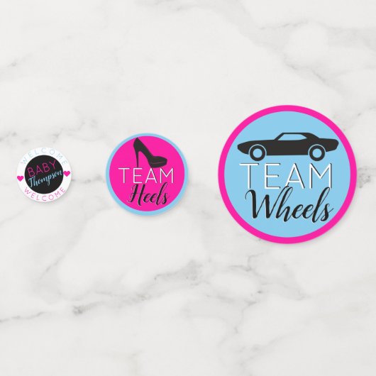 Heels en wielen - Zwart| Auto | Roze en blauwe fot Confetti (Voorkanten)