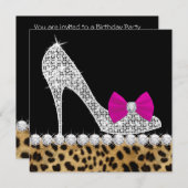 Heels Hot Pink Leopard Birthday Party Kaart (Voorkant / Achterkant)
