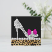 Heels Hot Pink Leopard Birthday Party Kaart (Staand voorkant)