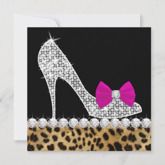 Heels Hot Pink Leopard Birthday Party Kaart (Voorkant)
