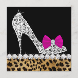 Heels Hot Pink Leopard Birthday Party Kaart