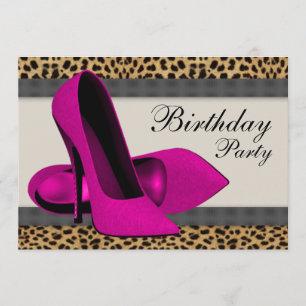Heels Hot Pink Leopard Birthday Party Kaart