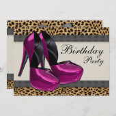 Heels Hot Pink Leopard Birthday Party Kaart (Voorkant / Achterkant)